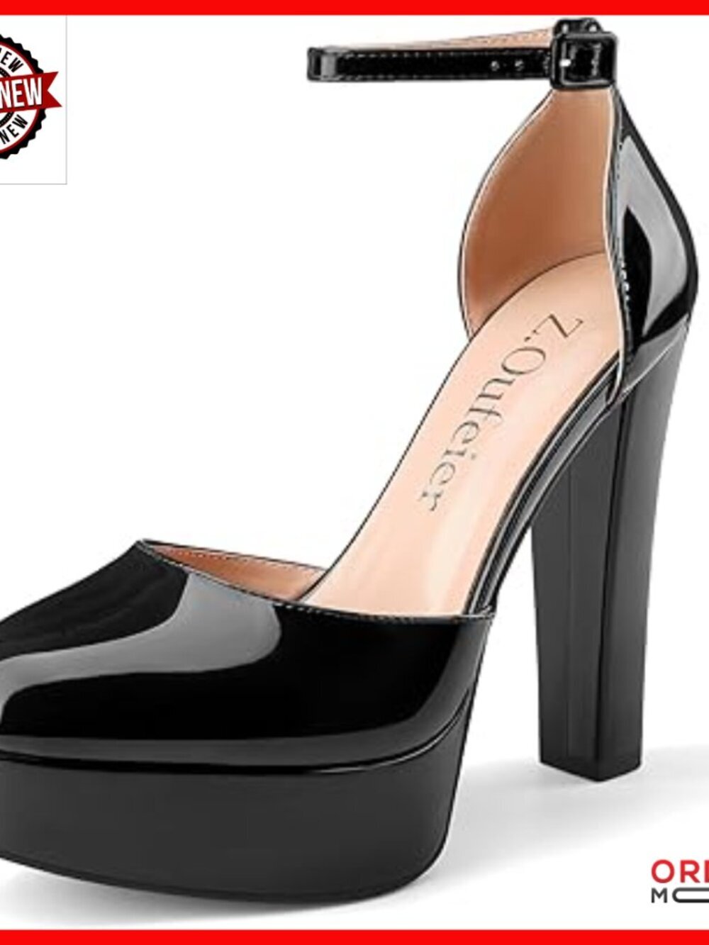 Platform Chunky Heels Patent Leather Ankle Strap 5 Inch Block Heel Pumps
